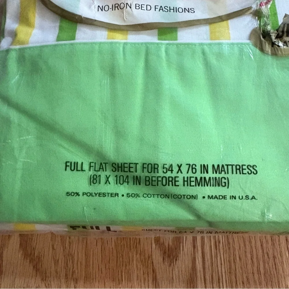 Vintage Cannon Monticello Green and Yellow Striped Sheet Set NEW Full 70s 80s 90